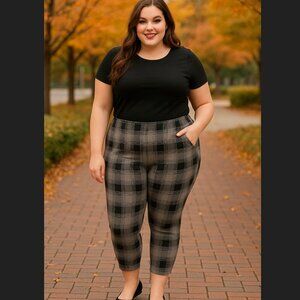 Torrid Crop Leggings Pockets 2X 18 20 Epic Plaid Formal Gray Check Pants Cotton